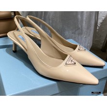 Prada Heel 6cm Leather Triangle Logo Slingbacks Patent Beige 2021