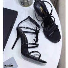 Saint Laurent Crystals Cassandra Sandals Black with Monogram YSL Logo Heel 10.5cm