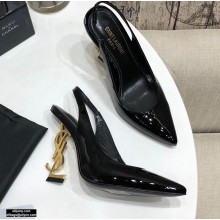 Saint Laurent Opyum Slingback Pumps Patent Black with Gold Interlocking YSL Logo Heel 11cm