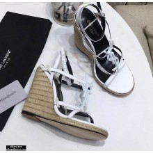 Saint Laurent Cassandra Wedge Espadrilles White with Monogram YSL Logo Heel 10.5cm