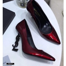 Saint Laurent Opyum Pumps Patent Dark Red with Black Interlocking YSL Logo Heel 11cm