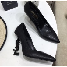 Saint Laurent Opyum Pumps Croco Pattern Black with Black Interlocking YSL Logo Heel 11cm