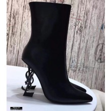 Saint Laurent Zip Opyum Ankle Boots Black with Black Interlocking YSL Logo Heel 11cm