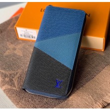 Louis Vuitton V Pattern Monochrome Taiga leather Zippy Wallet Vertical M63095 Blue