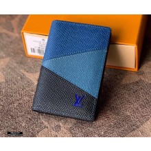 Louis Vuitton V Pattern Monochrome Taiga leather Pocket Organizer Wallet M30709 Blue