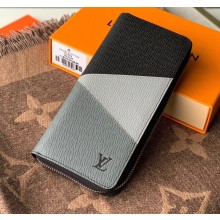Louis Vuitton V Pattern Monochrome Taiga leather Zippy Wallet Vertical M63095 Gray
