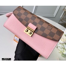 Louis Vuitton Damier Ebene Canvas Croisette Wallet N60215 Magnolia Pink