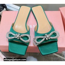 Mach & Mach Crystal Double Bow Slides Satin Green 2022