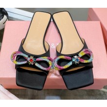 Mach & Mach Crystal Double Bow Slides Satin Black Rainbow 2022