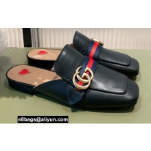 Gucci Double G Leather slipper 423694 Web Black 2022