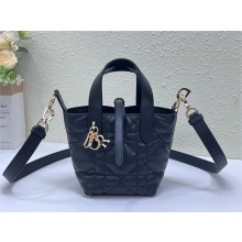 Dior Toujours Vertical Nano Tote Bag in Black Macrocannage Calfskin 2025