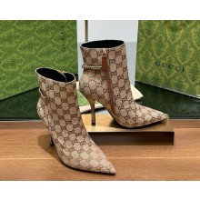 Gucci GG Marmont Monogram  Fabric Leather Heel Boots Beige 2024