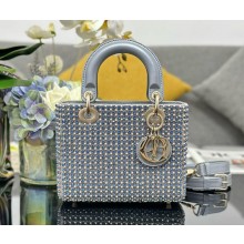 Lady Dior Micro Bag in Blue Calfskin with Embroidered Strass 2024