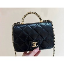  Chanel Mini Flap Bag with Top Handle Lambskin black  AS5032 2024(original quality)