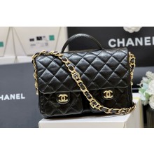  Chanel Shiny Lambskin vintage messenger Flap Bag black AS4993 2024(original quality)
