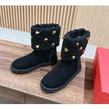 VALENTINO ROMAN STUD QUILTED ANKLE BOOT IN SPLIT LEATHER AND WOOL  black 2024