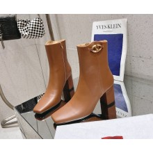 valention garavani VLogo Leather Block-Heel Booties brown 2024