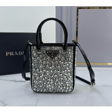 Prada diamond encrusted tote bag black 1BA331 2024