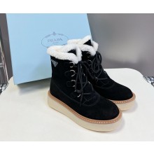 Prada lace-up shearling booties Black 2024