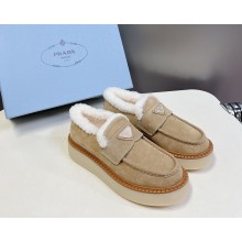 Prada Evolve suede platform loafers beige 2024