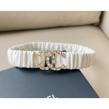 Chanel Width 3cm Crystal Ruched Belt white 2024