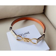 Celine Women Small Block Triomphe Belt in Taurillon Leather-Beige 2024