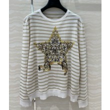 Dior Marinière Sweater Gold-Tone and White Blended Linen, Cashmere and Silk Knit with Gold-Tone Dior Around the World Motif 2025