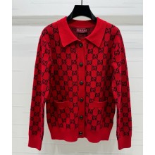 Gucci Reversible logo-jacquard wool cardigan red 2025