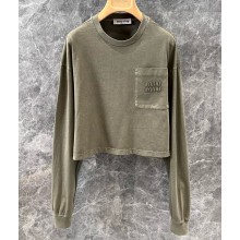 MIU MIU Garment-dyed jersey T-shirt MJL061 Olive Green 2025