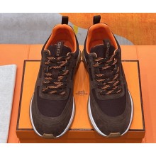 Hermes Jimmy sneaker in technical canvas and suede goatskin marron ébène  2025