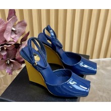 Saint Laurent la scandale wedges in patent leather Blue heel 11cm 2025