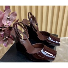 Saint Laurent la scandale wedges in patent leather coffee heel 11cm 2025