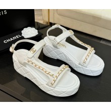 Chanel lambskin platform sandals with chain white 2025 
