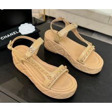 Chanel lambskin platform sandals with chain beige 2025 