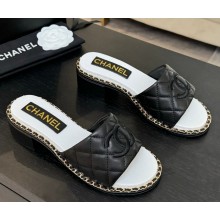 Chanel lambskin slippers with chain black 2025 