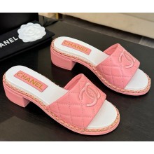 Chanel lambskin slippers with chain pink 2025 