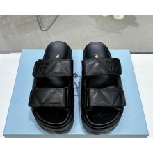 Prada platfrom 5.5cm Logo-Lettering Quilted Slides black 2025