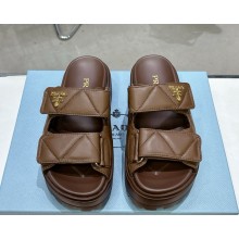 Prada platfrom 5.5cm Logo-Lettering Quilted Slides coffee 2025