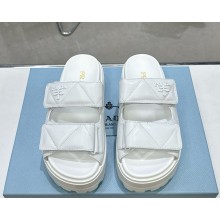 Prada platfrom 5.5cm Logo-Lettering Quilted Slides white 2025