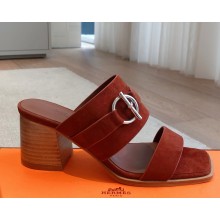 Hermes Kute 60 sandal in suede goatskin with signature Glenan buckle burgundy 2025