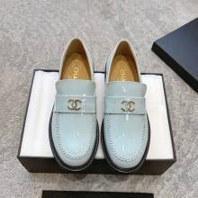 Chanel loafers patent Calfskin sky blue 2025