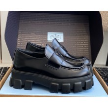 Prada platfrom leather loafers with signature logo triangle black 2025