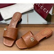 Gucci Women's slide sandal with Double G 816330 brown GG leather 2025