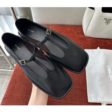 The Row T strap ballerina shoes Lambskin black 2025