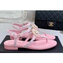 Chanel Camellia Flat flip flops with pearl sandals pink 2025