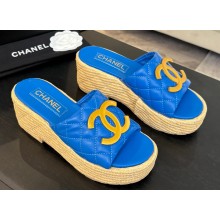 Chanel women's Quilting slipper blue leather 2025