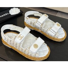 Chanel women's braided rope flat sandals white 2025