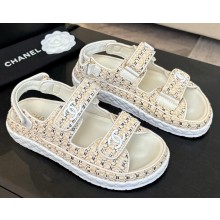Chanel women's knit flat sandals white 2025