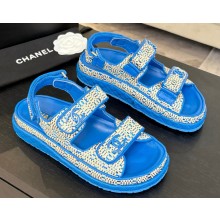 Chanel women's knit flat sandals blue 2025