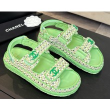 Chanel women's knit flat sandals green 2025